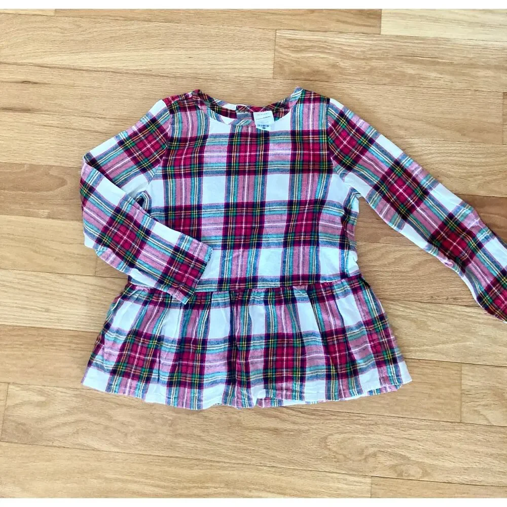 Hanna Andersson Flannelette Peplum Tartan Stewart Plaid Ruffle Top 6-7 Christmas